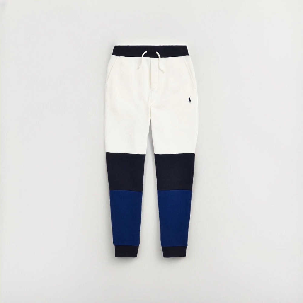 Polo Ralph Lauren Boys Color Blocked Fleece Jogger Pants Size 6 White Navy Black